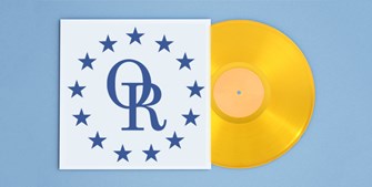 Gold record album with blue OR and stars logo as the album cover