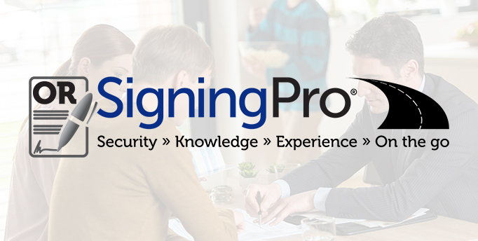 OR Signing Pro logo with Security, knowledge, experience and On the go with a black road