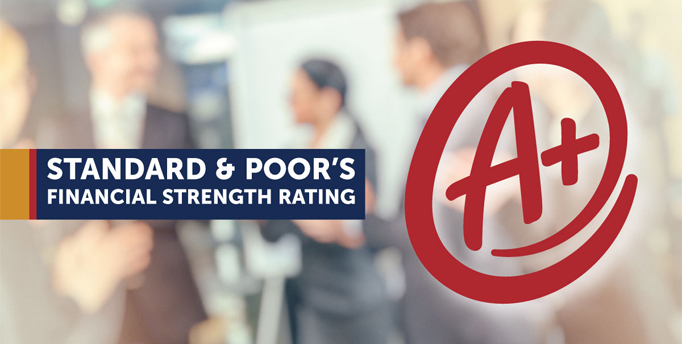Red A+ symbol next to text reading "Standard & Poor's financial strength rating."