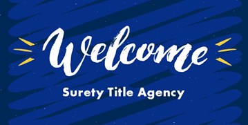 White text reads "Welcome Surety Title Agency" over dark blue background.