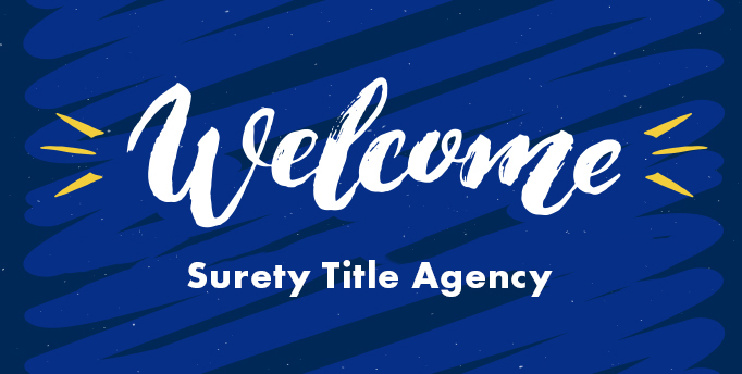 White text reads "Welcome Surety Title Agency" over dark blue background.