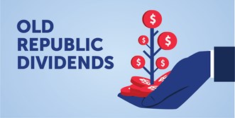 A hand holding a small tree with dollar signs on the leaves, next to the text "Old Republic Dividends."