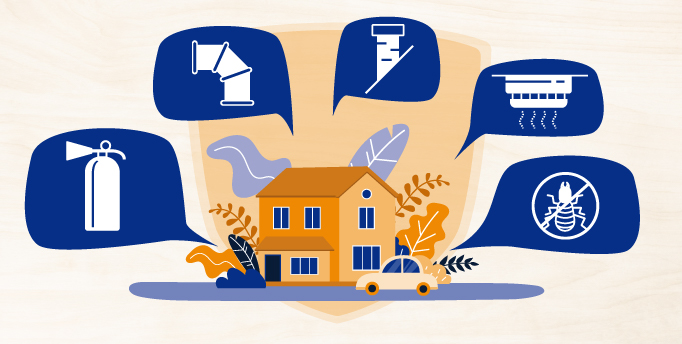 an image of a house with various home maintenance icons 